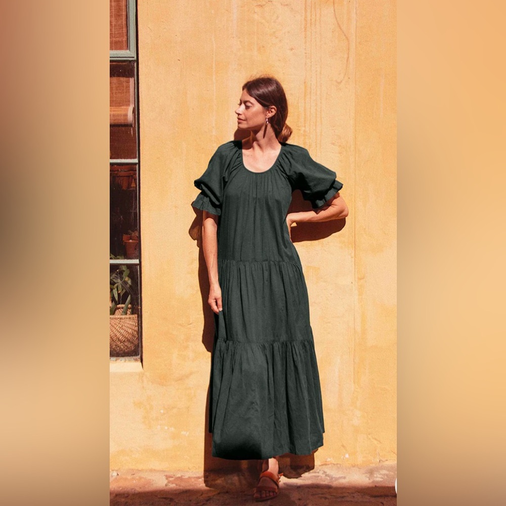 Sahana Puff Sleeve Gauze Maxi, Emerald, Size XS, Green Maxi Dress